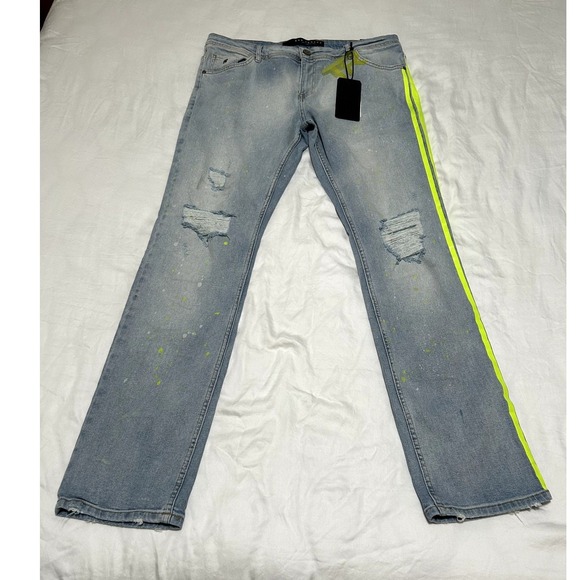 Ron Tomson Other - RON TOMSON Mens Modern Splattered Stripe Jeans Denim W/34 X L/34 Slim Fit New